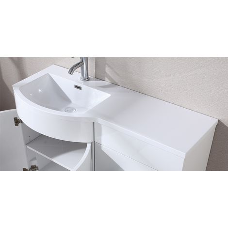 Dene LH 1100mm Vanity Basin Unit White & Welbourne Back to Wall Toilet White (1/4)