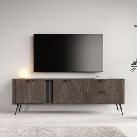 Mobile Porta tv Kamirili, 2 Cassetti, 3 Ripiani, 2 Ante, 195x38x61h cm Marrone Noce (1/5)