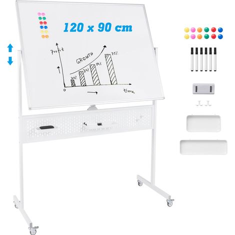 COSTWAY Mobile Whiteboard 120 x 90 CM Double-Sided Dry Erase Board-White (1/5)