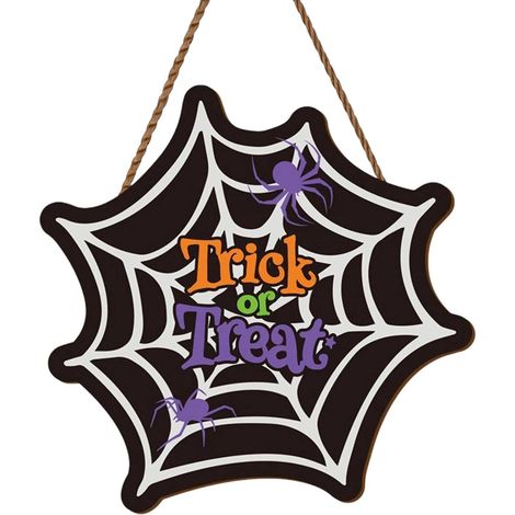 Panneau Porte Halloween - Panneau En Bois Avec Motif Trick Or - Décoration Murale Fenêtre Intérieur Maison Ferme - 28 x 28 cm - 1 Pièce (1/5)
