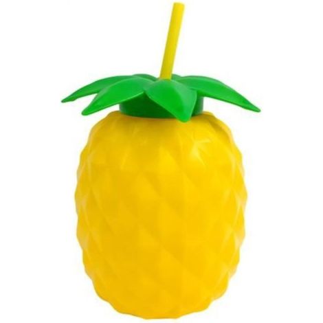 TRADE SHOP - Bicchiere Ananas Con Cannuccia 0,8l – Borraccia Estiva In Plastica Colorata Per Party E Bambini - (1/3)