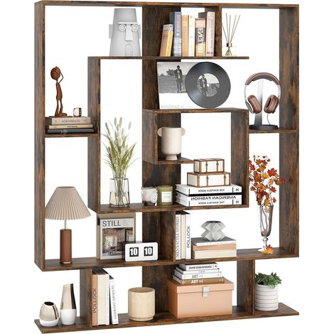 Libreria 7 ripiani scaffale geometrico 2 kit antiribaltamento organizzatore libri pavimento Marrone Rustico (1/4)