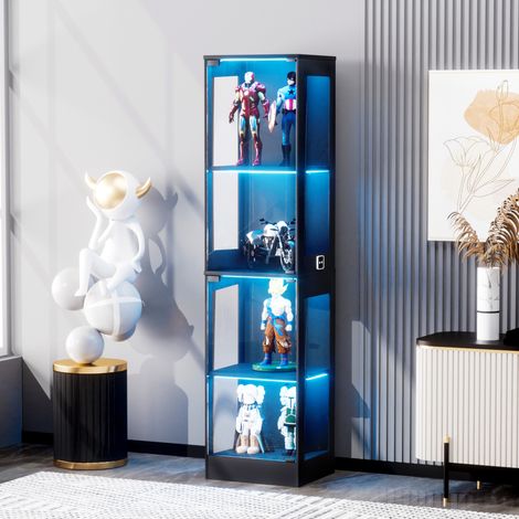 Vitrine en verre 40 x 35 x 165 cm, LED, 4 niveaux, noire HAVRYA (1/5)