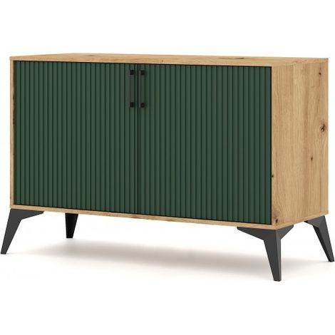 Buffet 2 portes et 2 tiroirs LUGO coloris chêne vert 112x42x78,40cm (1/5)