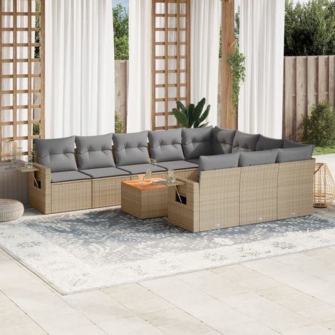 11-tlg. Garten-Sofagarnitur mit Kissen Beige Poly Rattan vidaXL (1/3)