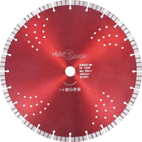 Disque diamanté 350 mm pour béton et granit – Segments turbo, trou central 25,4 mm – Coupe humide et sèche – Acier (1/4)
