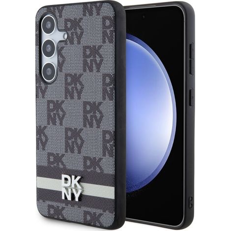 Étui rigide noir/noir en cuir à carreaux monochromes et rayures imprimées DKNY DKHCS24MPCPTSSK S24+ S926 (1/5)