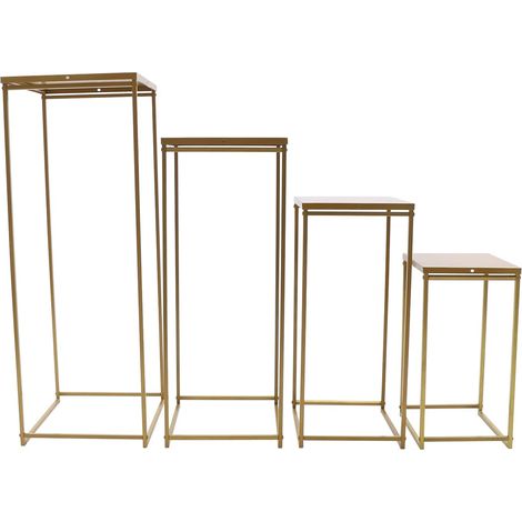 Juego de 4 soportes para flores, taburete de metal dorado, rectangular, mesa auxiliar para bodas, centros de mesa para mesas, jarrón dorado alto, columna, boda, fiesta, decoración del hogar (1/5)