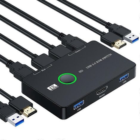 Commutateur KVM USB 3.0 4K 60Hz 2 Entrées 2 Sorties Compatible HDMI 2.0 (1/5)