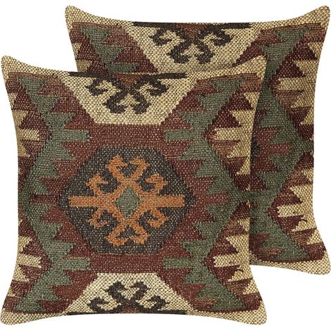 Dekokissen 2er Set CUMBUM Jute 45 x 45 cm Braun Orientalisches Muster