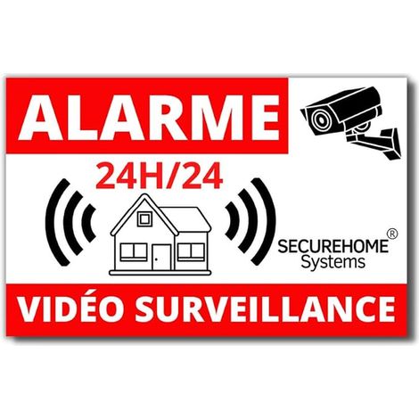 autocollants fond blanc dissuasifs 8,5x5,5cm - Alarme + Vidéo-surveillance (1/4)