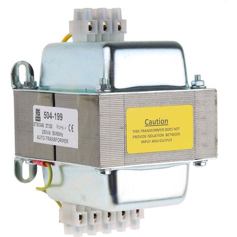 Autotransformateur Châssis fermé RS PRO, primaire 220 V ac, 230 V ac, 240 V ac, secondaire 115V c.a., 250VA ( Prix pour 1 )