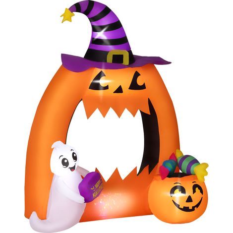 Arche de citrouille gonflable Halloween 150 cm, décoration avec fantôme mignon et lumières LED - décoration d'Halloween gonflable, arche lumineuse pour jardin (1/5)
