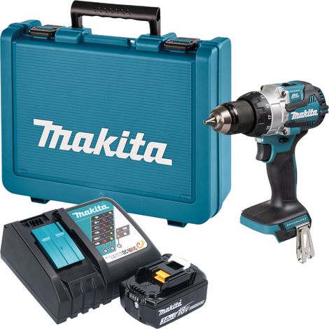 Taladro atornillador de percusión a batería Makita DHP 489 RF1E, 18 V, 73 Nm, sin escobillas + 1 batería de 3,0 Ah + cargador + maletín (1/5)