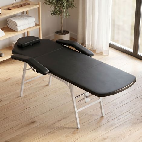 Table de massage portable, table cosmétique réglable en 3 parties avec découpe pour le visage, appui-tête et accoudoirs amovibles (1/5)