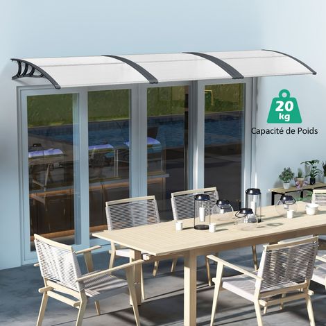 Auvent de Porte-fenêtre de 122 x 99 cm Auvent de Terrasse Extérieur pour Porte d'Entrée Protection contre Soleil Pluie Neige et Vent Blanc (1/3)