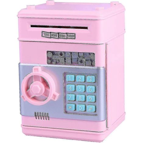 Coffre-fort intelligent à voix pour enfants, mini-caisse à monnaie, rose, dimensions : environ 19 x 14 x 12,5 cm (1/5)