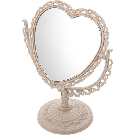 Miroir double face Miroir de maquillage en forme de cœur Vanité avec plateau rotatif à 360 degrés Délicat Double face Support pour chambre à coucher Table supérieure (1/5)
