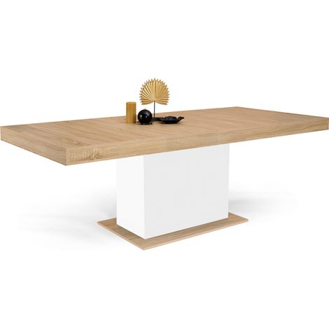 Idmarket – Table à manger extensible rectangle 6-10 personnes – Bois clair et blanc – Longueur 160-200 cm – Design moderne et robuste