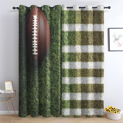 Rideau Occultant Rugby - Décoration Rugby, Rideau Thermique Motif Garçon Drapeau Américain Sport Jeu, Lot de 2 Rideaux Opaque à Oeillets pour Fenetre Chambre Salon, 140x160 cm (LxH) I499 - 2x L 140 X (1/5)