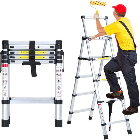 EINFEBEN Echelle Télescopique 1.4m+1.7m jusqu'à 150 kg Escabeau stable en aluminium Multi-Fonction (1/4)