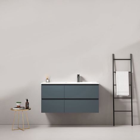 Mobile bagno sospeso 100 cm Blu Mare Lavabo a Destra in Ceramica Senza Specchio - Fiji Paint (1/5)