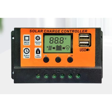 Contrôleur de Charge de Panneau Solaire 12V/24V 30A Affichage LCD, Double Ports USB 1347035cm Orange MNS (1/3)