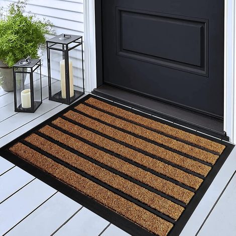 Extra Durable Door Mat - Dirt Trapping Outdoor Welcome Mats - Non-Slip Outdoor Indoor Entrance - Low Profile Front Doormat (30" x 17", Bright Brown) (1/5)