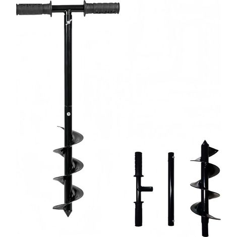 Pfahlbohrer, 10 x 60 cm Handbohrmaschine mit rutschfestem Griff, verstellbarer Bohrer für Pflanzpfosten, Blumenzwiebeln, Sonnenschirmlöcher und zum Anmischen von Dünger. (1/5)