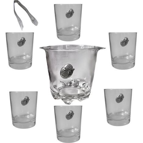 Bicchieri per liquore whisky portaghiacchio in cristallo con placca argento e pinza in plastica da tavola casa idea regalo (1/5)