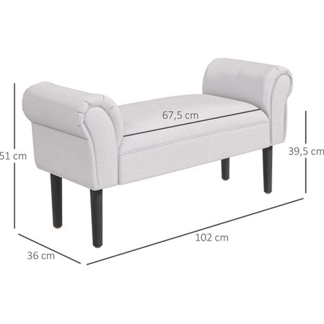 Banc rembourré avec assise en toile de voile grise, 102 x 36 x 51 cm, charge max 130 kg, idéal pour entrée ou chambre, banquette d'appoint design. (1/5)
