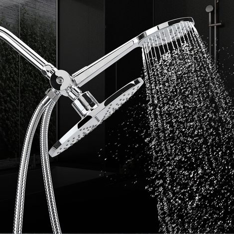 Ensemble de douche à main double pommeau de douche chromé haute pression à 3 jets multiples, style pluie (1/5)
