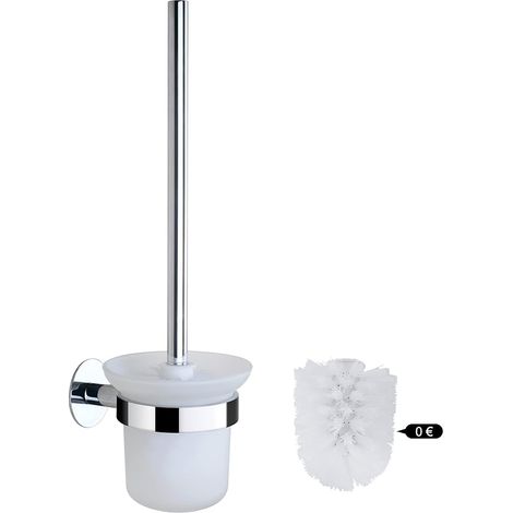 BRAVIX Brosse de toilette, brosse de toilette et porte-balai, ensemble de brosses de nettoyage de salle de bain, brosse de toilette en acier inoxydable et verre argenté (montage mural) (1/3)