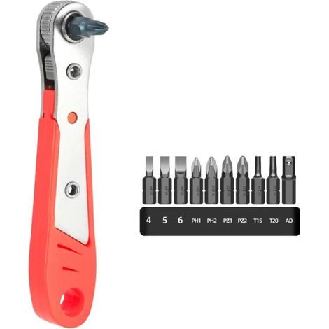 Chiave a cricchetto magnetica da 110 mm (1/4"), mini cacciavite a cricchetto, set di 10 punte, cacciavite reversibile per elettronica, settore automobilistico, casa, macchinari e altro ancora. (1/4)