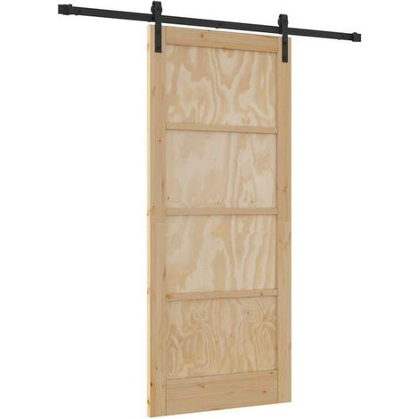 Porte coulissante naturelle et noire, 86 x 198,5 cm