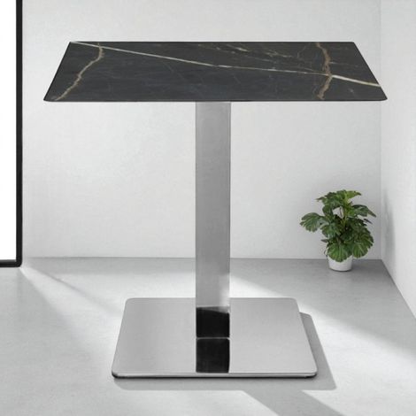 Tavolo bar pub ristorante in HPL 80x80 cm Marmo Nero per esterno base Argento H 74 (1/5)