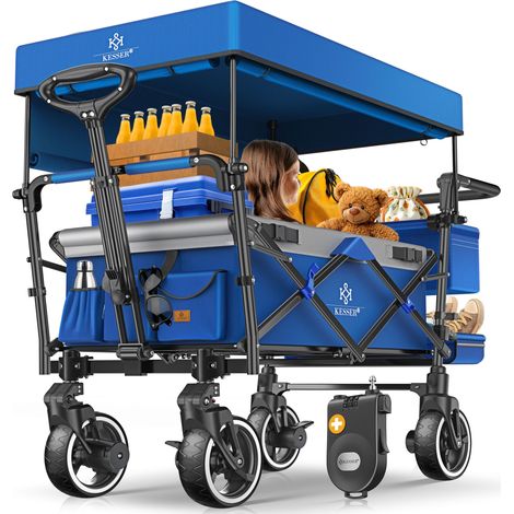 KESSER® Carrello pieghevole GTS-9100 con tetto Carrello da trasporto pieghevole con 2 cinghie a 3 punti e pneumatici in gomma piena a 360° blu navy / grigio (1/5)