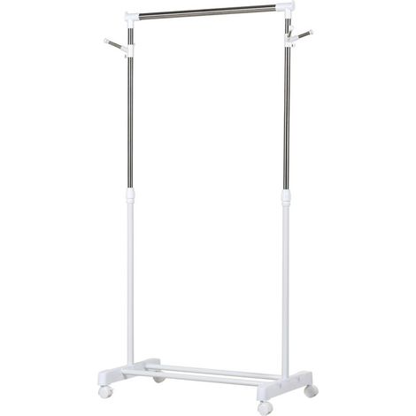 Rollbarer Garderobenständer, höhenverstellbar, mit unterer Ablage, 4 Räder, Weiß (1/5)