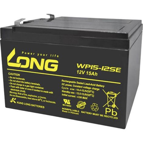 Long WP15-12SE Batería de plomo negra 12V 15Ah