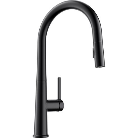 Grifo de cocina extraíble con 2 modos de chorro, grifo de acero inoxidable, grifo mezclador giratorio de 360°, negro (1/5)