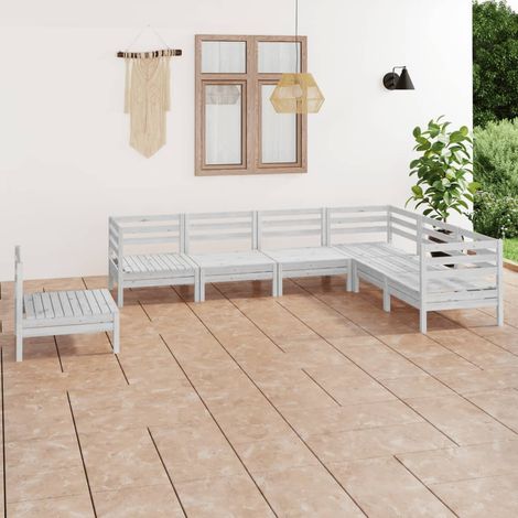 Juego de muebles de jardín 7 piezas madera maciza pino blanco vidaXL (1/5)