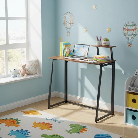 Bureau Pliant Enfant, Compact et Léger, Plateau Bois/Métal, Etagère Ecran, Surface Facile à Nettoyer, pour Devoirs, Lecture ou Créativité dans la Chambre, 80 x 40 x 74 cm (1/5)