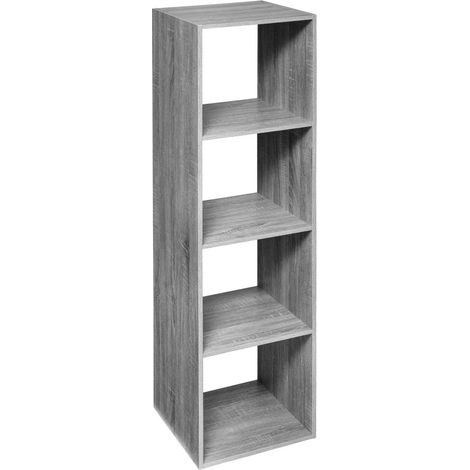 Étagère colonne 5five Mix N' Modul effet chêne gris, hauteur 134 cm, 4 compartiments, idéale pour le salon, la chambre ou le bureau. (1/5)