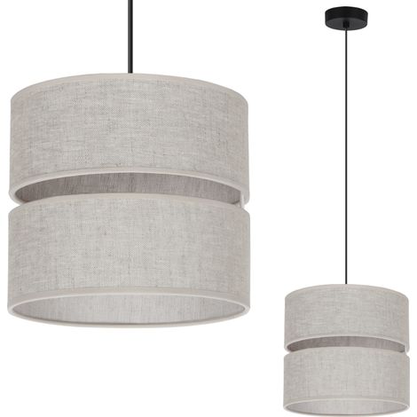 DUO SCHWARZE LEINEN-HÄNGELAMPE 1 FLACHE LICHT BEIGE L01 L20CM