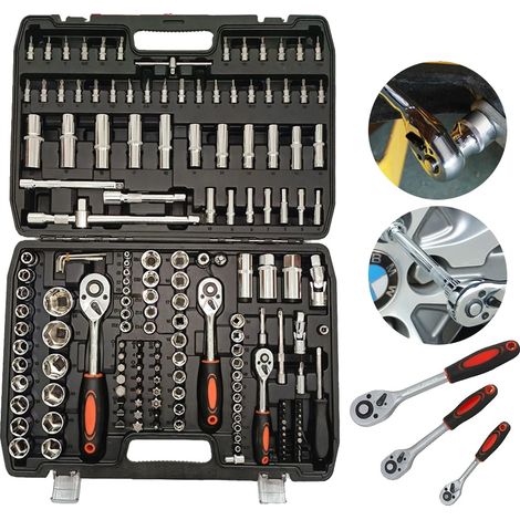 Ratschenschlüssel-Satz, ergonomischer Griff, umfassendes 172-teiliges Set, schwarz (1/5)