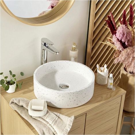 Rundes Terrazzo-Waschbecken für den Aufsatz, 38 cm