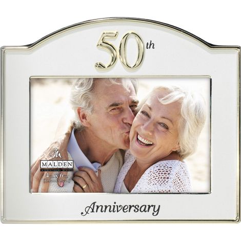 Malden International Designs Cornice portafoto Bicolore per 50° Anniversario di Matrimonio, 10 x 15 cm, Oro/Argento (1/5)