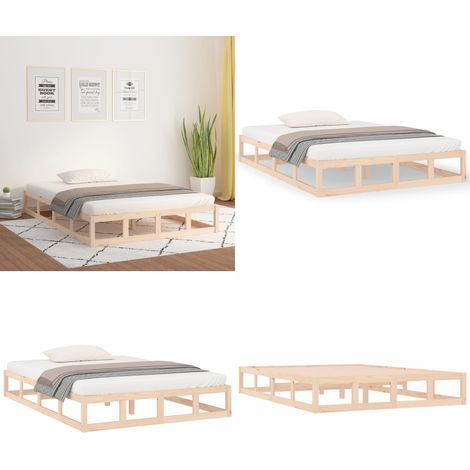 Cadre de lit sans matelas 200x200 cm bois massif - Cadre De Lit - Lit Double - Bois Massif - Lit Design - Chambre À Coucher - Home & Living (1/5)