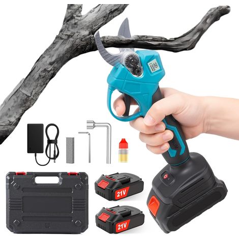 Cordless Electric Secateurs, 40 mm Battery Lopper Cutting Diameter, 21 V 2000 mAh Batteries & Replacement Blades Set, 6-8 Working Hours, Pruning Shears for Vine Shears, Tree Shears, Rose Shears (Blue) (1/5)
