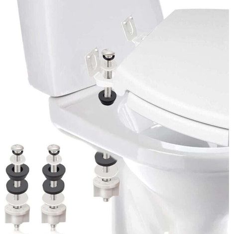 Kit de 2 boulons de charnière universels pour abattant de toilette , boulons de toilette robustes, rondelles en acier inoxydable et caoutchouc étanches avec écrou extra long, vis de verrouillage (1/4)